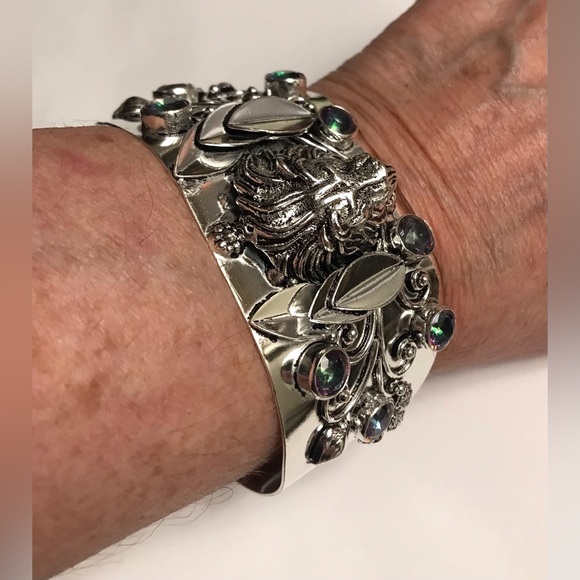 Mystic Topaz Stamped 925 Sterling Silver Cuff Bracelet - Picture 4 of 5